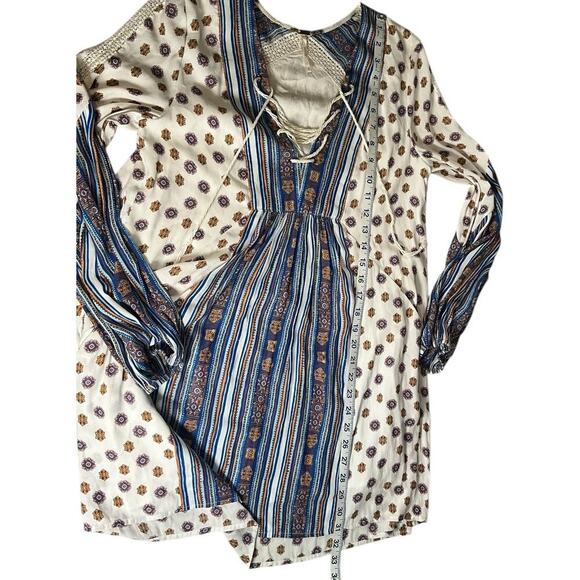 Free People Womens Ivory Blue Boho Pebble Rain Tunic Dress Size XS Pockets Short - Picture 10 of 14